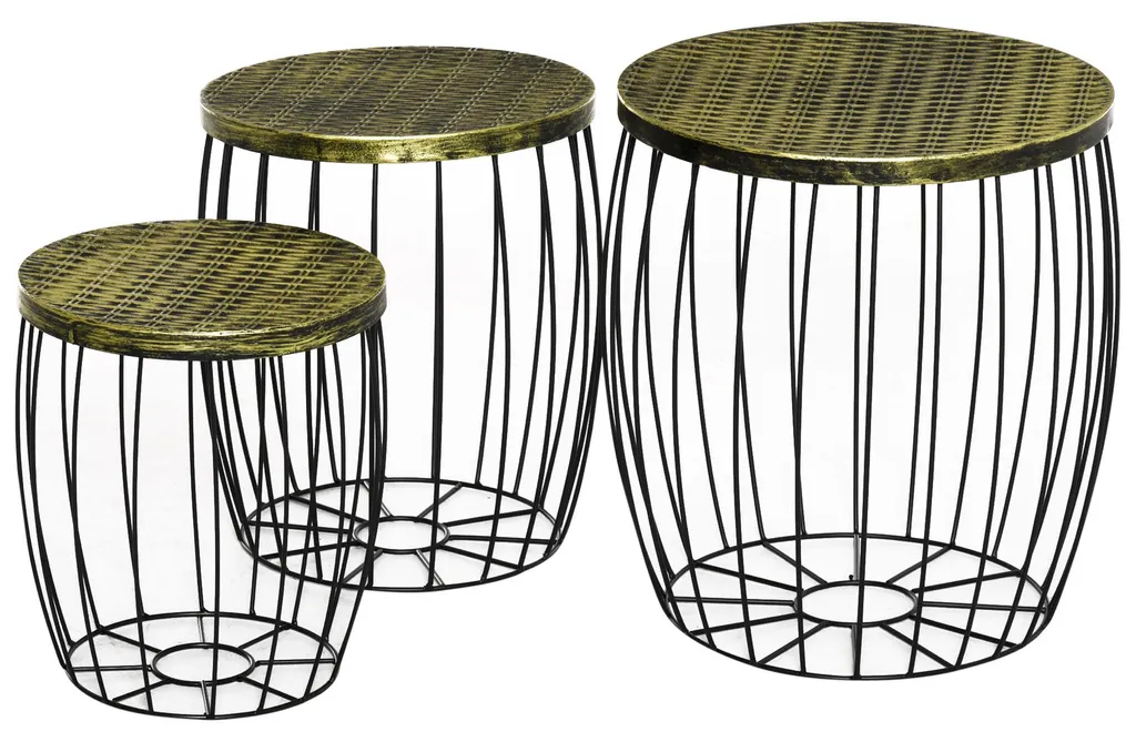 Tables basses rondes gigognes lot de 3 - Style industriel bois et fer