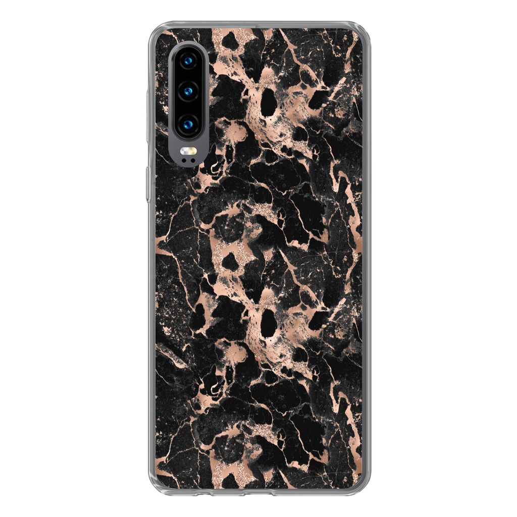 MuchoWow Handyhülle Schutzhülle Hülle für Huawei P30 Marmor - Rose - Muster - Chic Silikon Softcase Handy Hülle - Kartenbesitzer