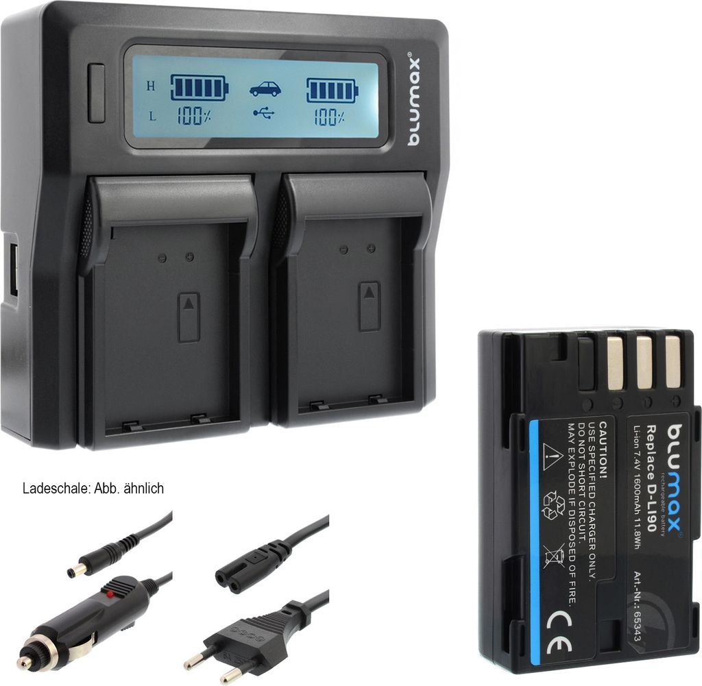 1x Akku + Lader für Pentax D-Li90 K-3 K3 K3II K5II K7 K-7 645D 645Z 1600 mAh