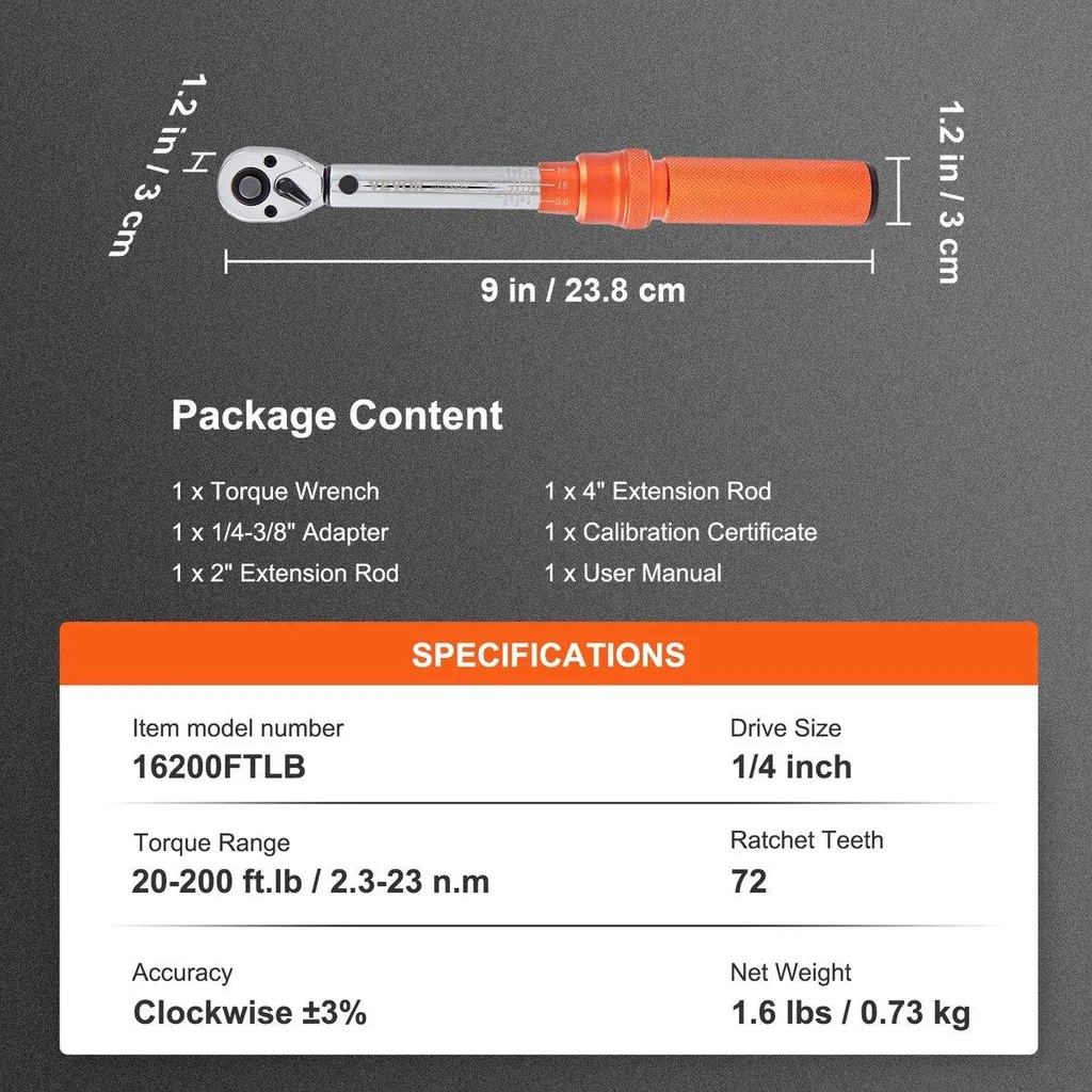 Chiave Dinamometrica 1/4 Alta Precisione ±3% | 20-200 in.lb 3-23 Nm - 7