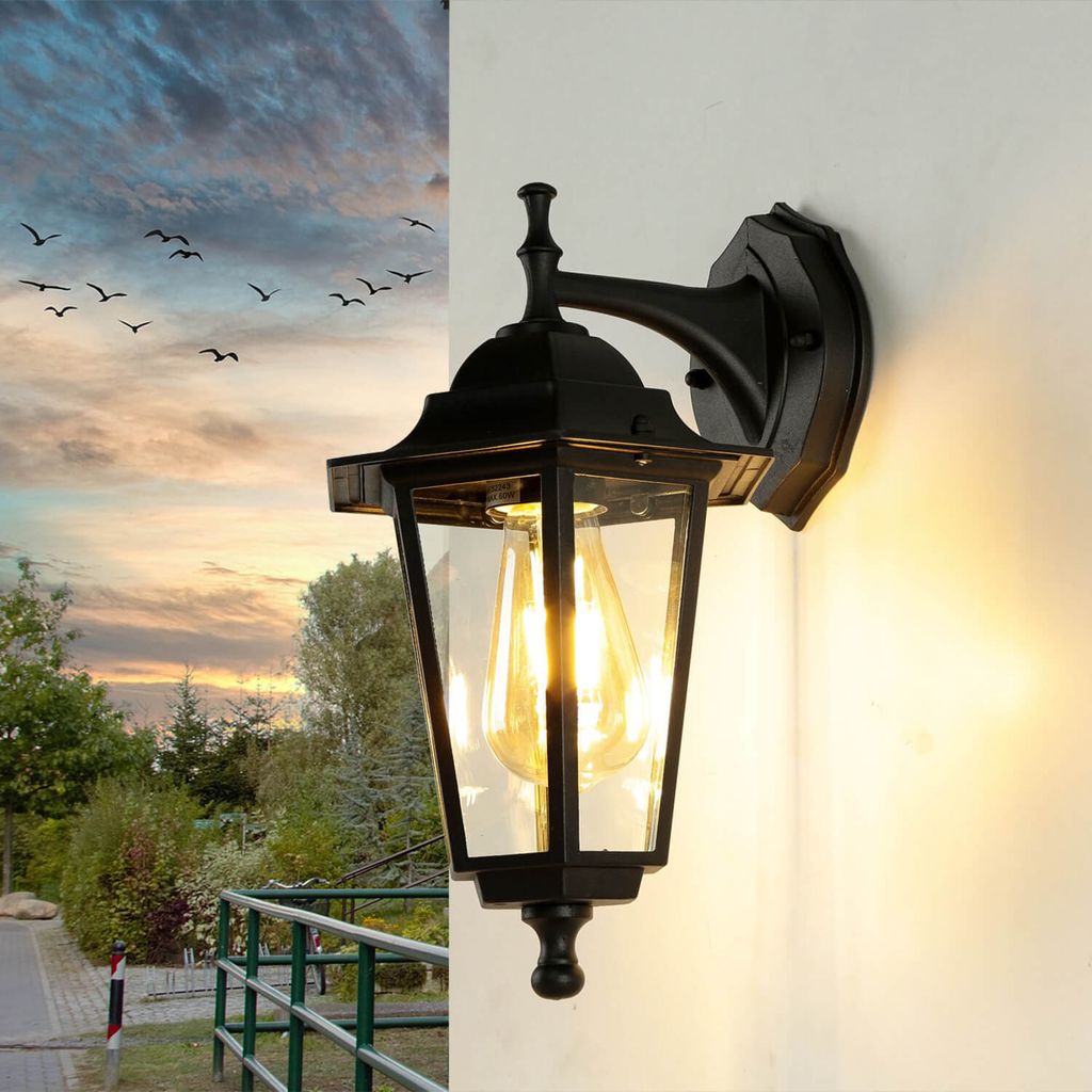 PARIS Schwarze Wandlampe Vintage Aluminium Glas Schirm IP44 E27 Außenleuchte Balkon Garten Hof