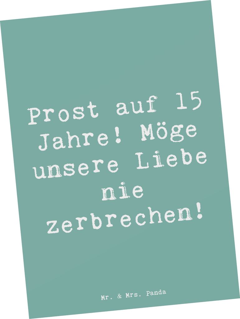 Mr. & Mrs. Panda Postkarte Spruch 15. Hochzeitstag Gläserne Produktbild 