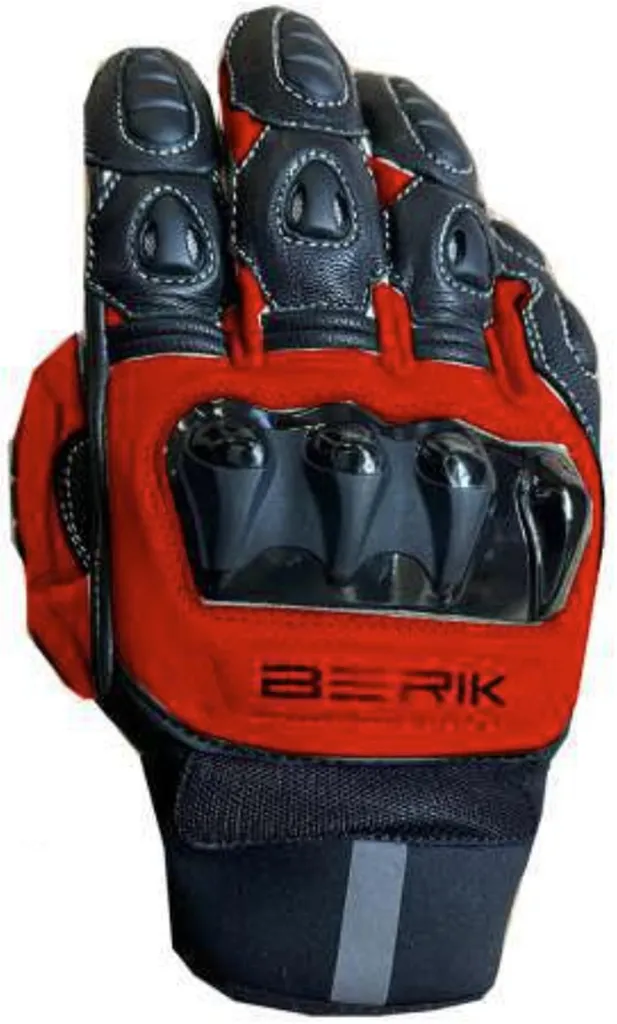 Gants de moto en cuir Berik Zakuda Racing Noir et Rouge Fluo en Taille M
