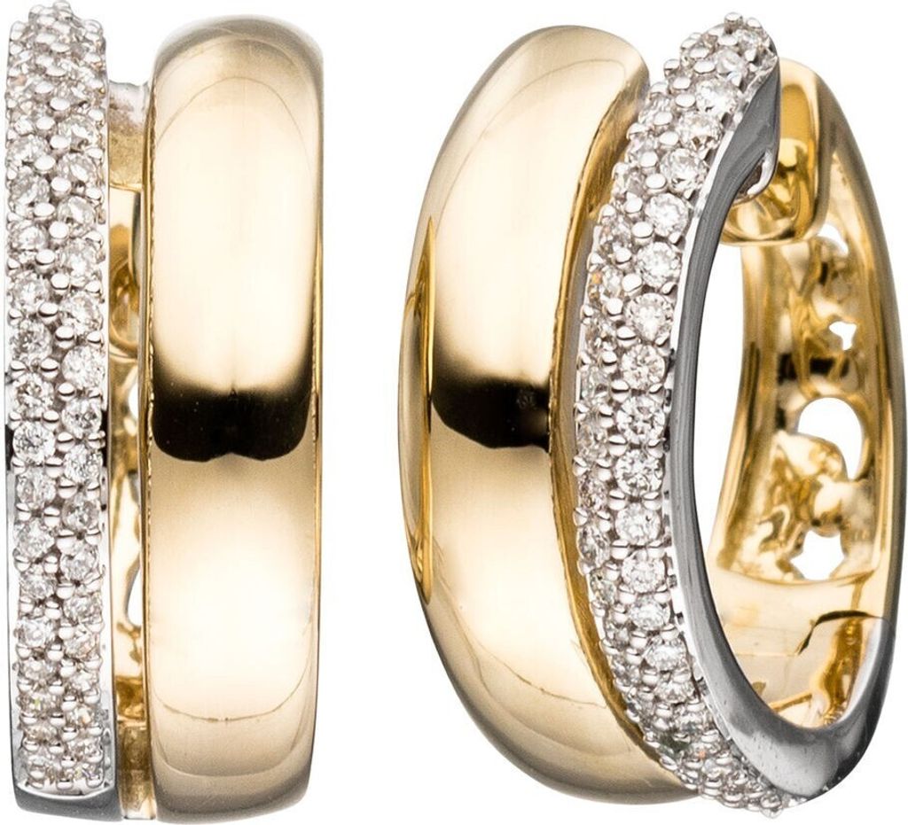 Paar Ohrringe Creolen mit 86 Diamanten Brillanten 585 Gold Gelbgold rhodiniert