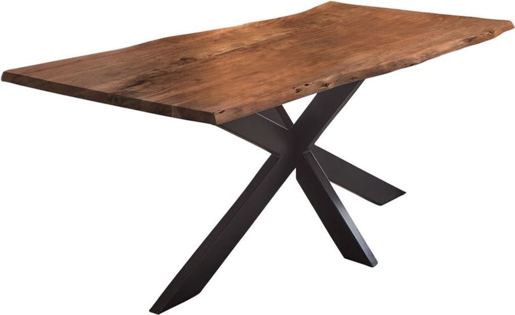 Esstisch Baumkante Akazie nussbaumfarben 120 x 80 cm Spider-Gestell schwarz TABEA