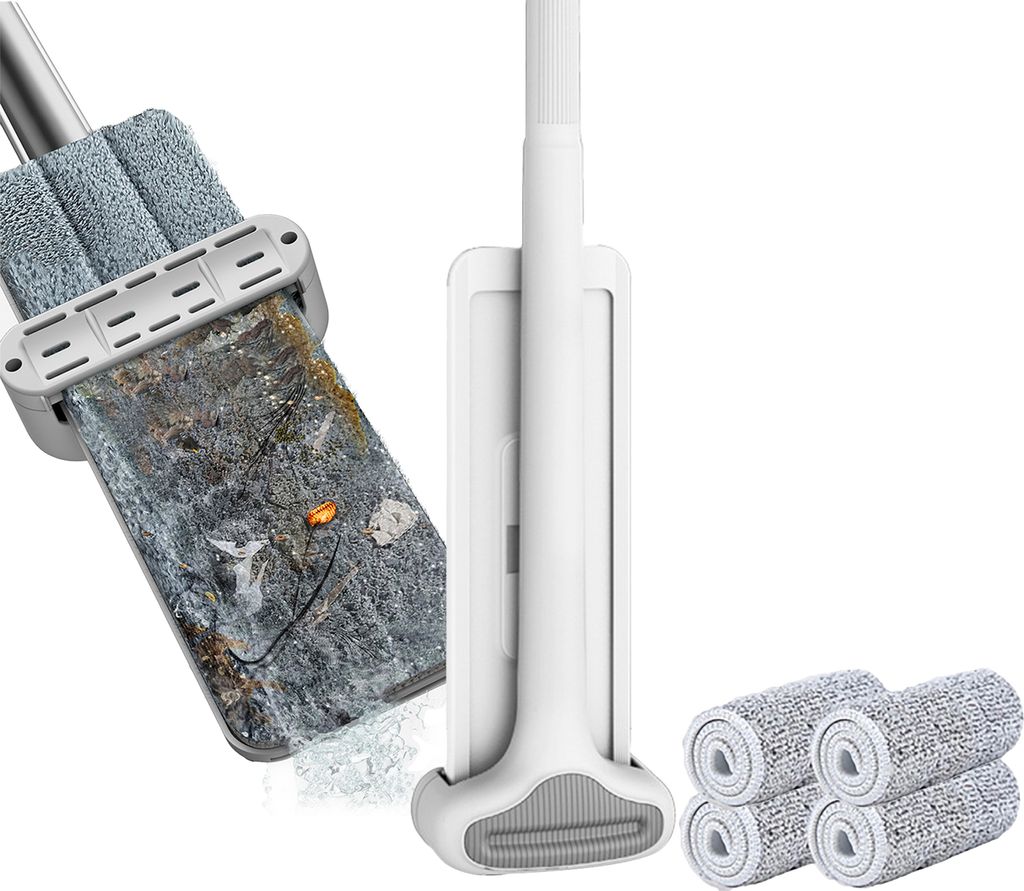 Mikrofaser-Mop-Bodenreinigungssystem Waschbare Pads Wiederverwendbare Staubmopps mit 4PCS Soft Refill Pads Hartholz-Holzbodenreiniger Mop 360 Rotat...