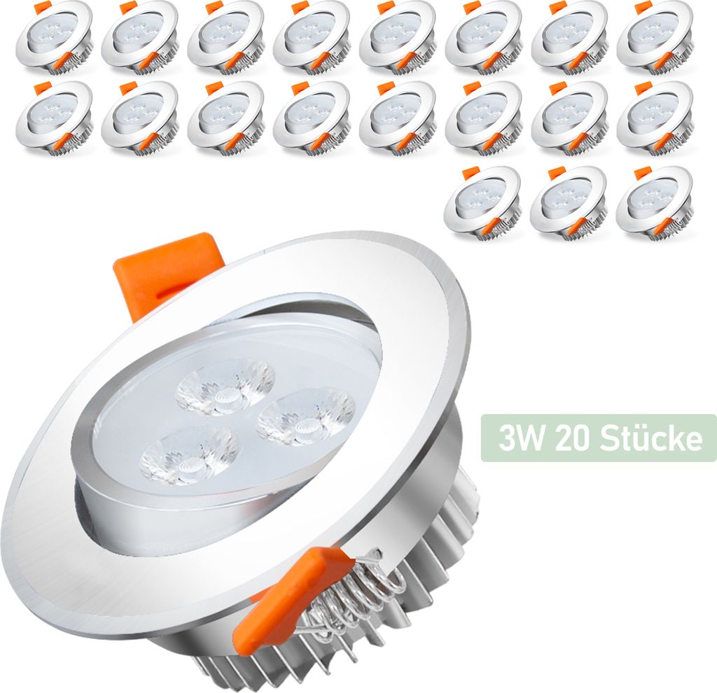 TolleTour 20X 3W LED Strahler Spot Einbaustrahler Deckenstrahler Schwenkbar 230V 245lm Warmweiß Einbauspot Deckeneinbauleuchte Einbauleuchte Schei...