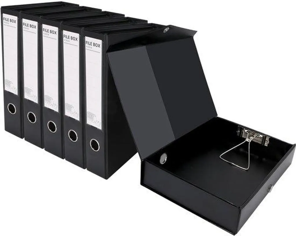 Fini le désordre : Boîte d'archivage A4 noire avec pince métal, pack 6