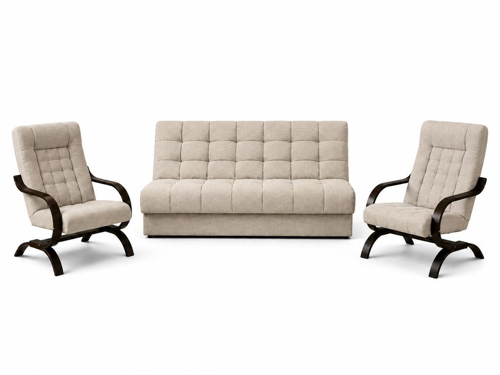 ANMIL SET Schlafsofa OLIO mit 2 Sesseln in Beige Stoff Produktbild  KI-generiertes Bild