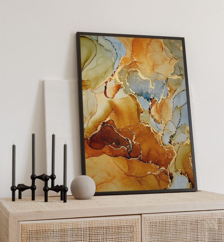 Poster Marmor Terrakotta, groesse_poster:21x30 cm, groesse_rahmen:birke Passepartout 30x40 cm