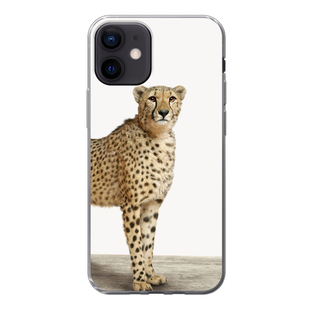 MuchoWow Handyhülle Schutzhülle Hülle für iPhone 12 Leopard - Tiere - Weißer Hintergrund - Kinder - Jungen - Mädchen Silikon Softcase Handy...