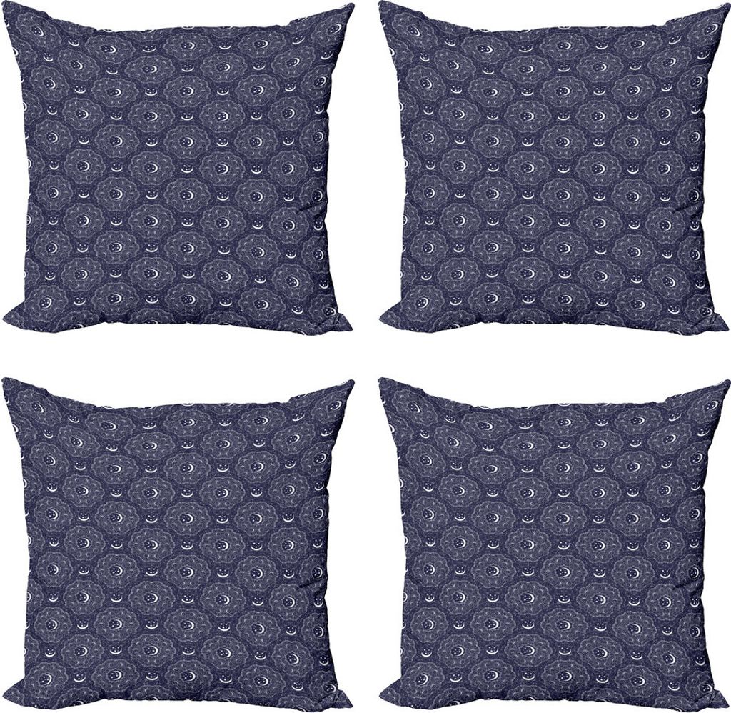 ABAKUHAUS Bohemien Kissenbezug Set (4 Stück), Oriental Eastern-Layout, Moderner Doppelseitiger Digitaldruck, 40 cm x 40 cm, Dark Indigo Weiß