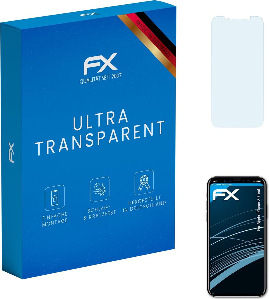 atFoliX FX-Clear 3x Schutzfolie kompatibel mit Apple iPhone X (Front) Displayschutzfolie