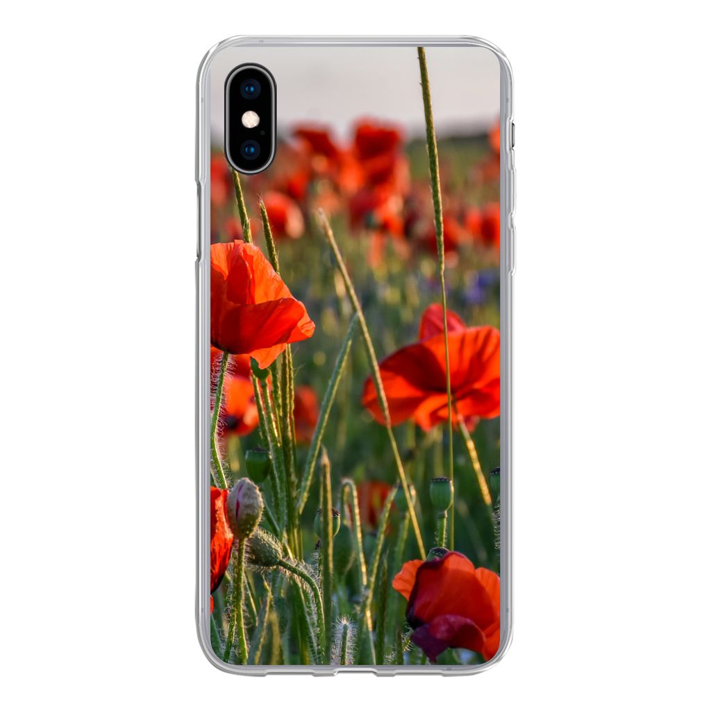 MuchoWow Handyhülle Schutzhülle Hülle für iPhone Xs Blumen - Mohnblumen - Natur - Rot Silikon Softcase Handy Hülle - Handytasche