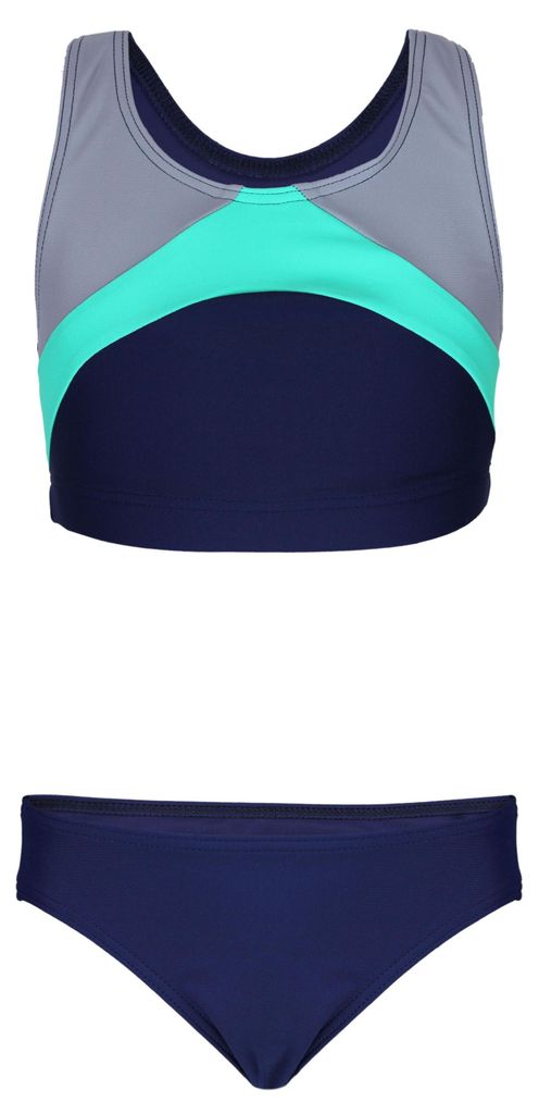 Aquarti Mädchen Sport Bikini Racerback Bustier & Bikinislip, Farbe: Dunkelblau / Grau / Grün, Größe: 164