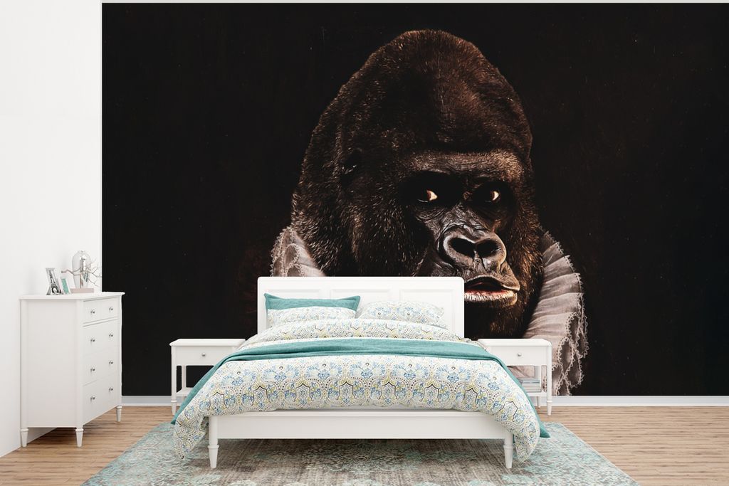 MuchoWow Fototapete für Wohnzimmer oder Schlafzimmer Wandtapete Vinyl Motivtapete Malerei - Affe - Alte Meister - 400x300 cm - Papiertapeten