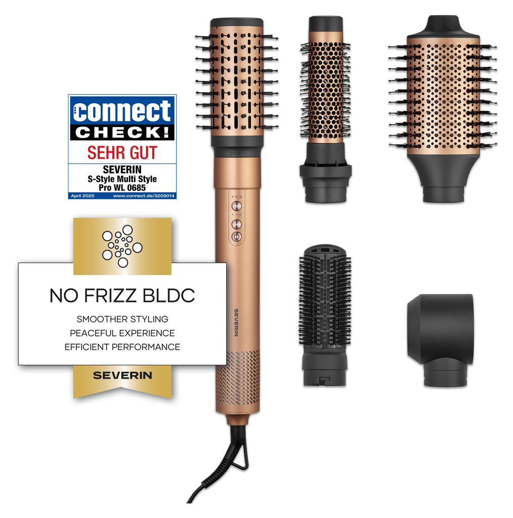 Severin 5-in-1-Airstyler, Volumisieren, Locken und Glätten, 5 Aufsätze, Hairstyler-Set, Ionen-Föhn, Trockner, S-Style Multi-Styler Pro copper, W...