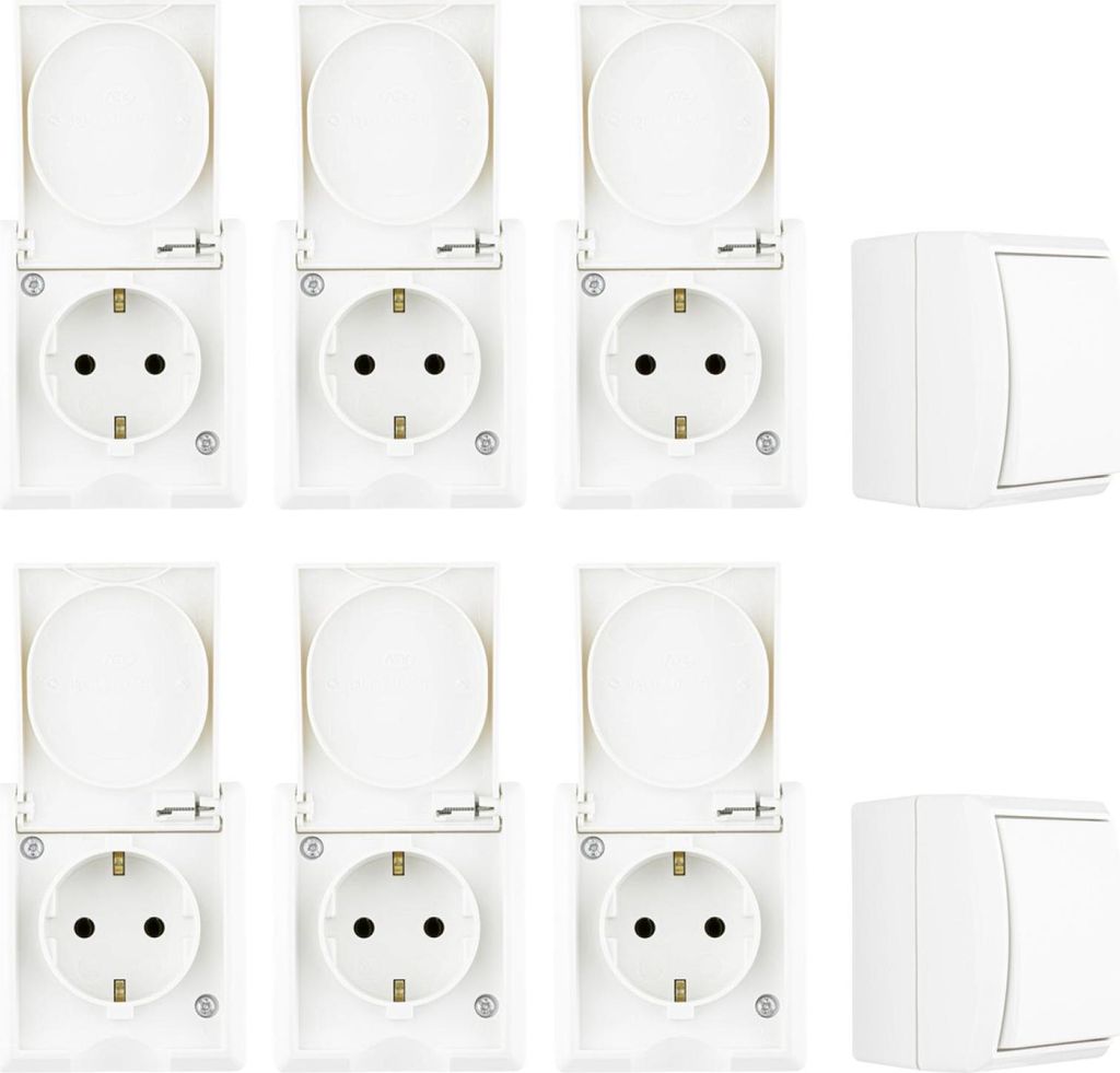 REV AquaForm Feuchtraum Steckdosen Schalter Starter Set 8 teilig Weiß AP IP44