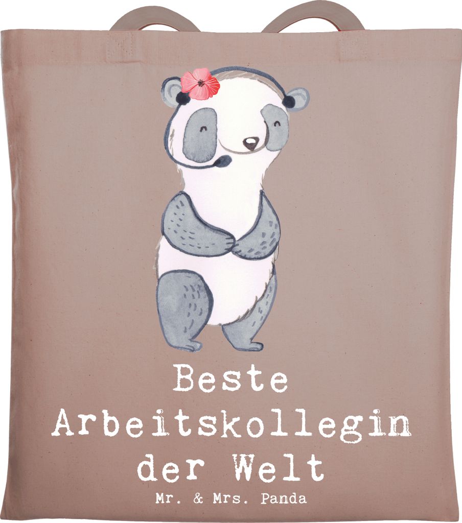 Mr. & Mrs. Panda Jutebeutel Panda Beste Arbeitskollegin der Welt - Braun Pastell - Geschenk, Büro, Ruhestand, Tote Bag, Einkaufstasche, Beruf, Arb...
