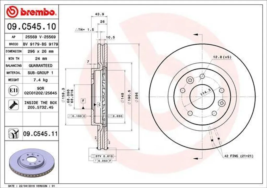 Supprimez les Vibrations au Freinage avec le Disque Brembo 09.C545.11 OE