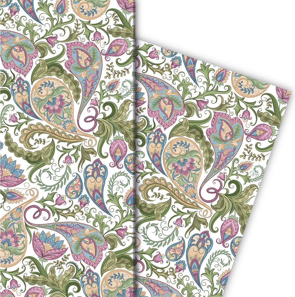 Üppiges edles Geschenkpapier mit Paisley Dekor, grün - G10148, 32 x 48cm
