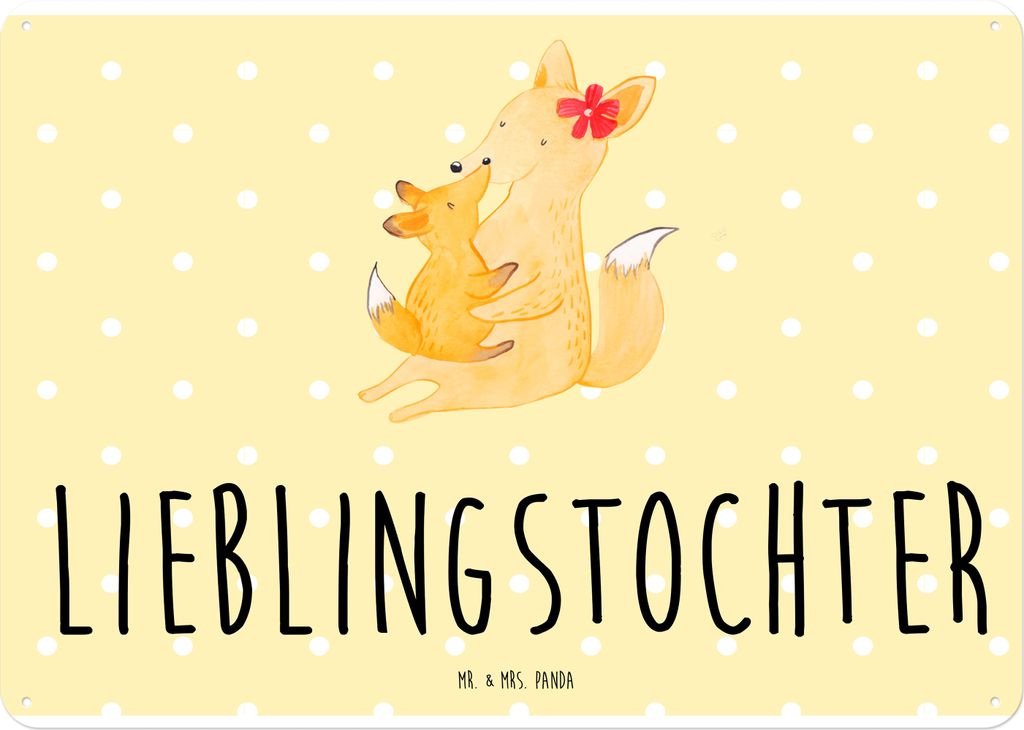 Mr. & Mrs. Panda Wandbild Fuchs Mama DIN A4 - Gelb Pastell - Geschenk, tafel, Beste Tochter, Schoß, Mutter, Türschild, Schild, Blechschild, Brude...