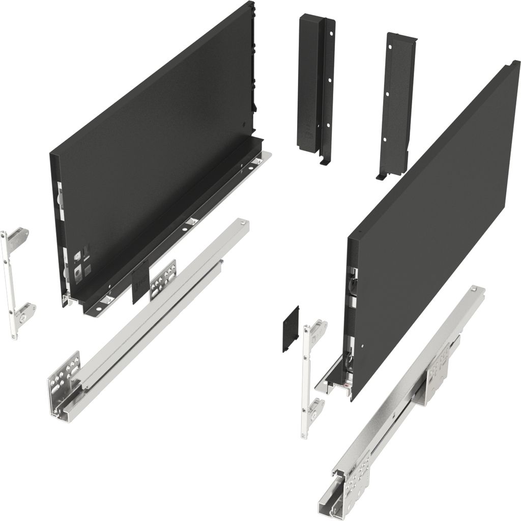 Schubkastensystem JUNKER SLIM anthrazit Höhe: 199 mm Tiefe: 550 mm belastbar bis 40 kg Soft-Close Schubkasten mit 13 mm schlanken Schubladenzargen