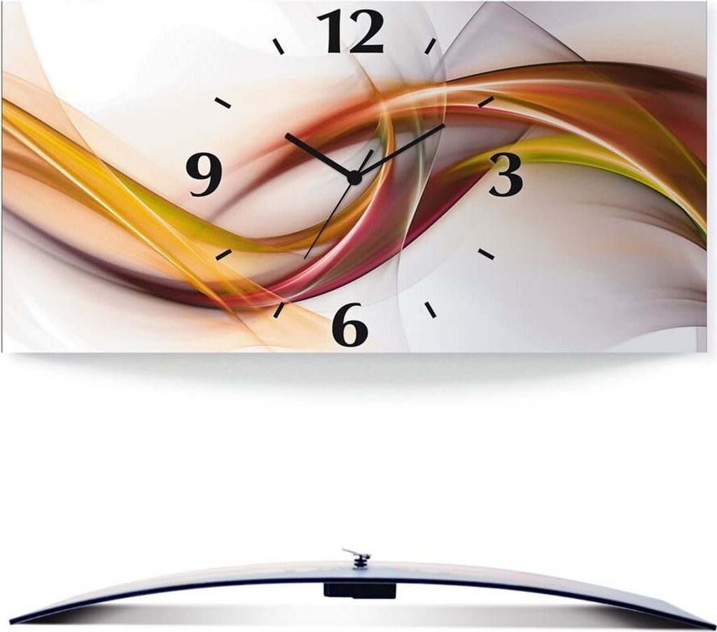 ARTland Wanduhr, gebogen Quarzuhr - schwarzer Zeiger Abstraktes Design Orange Größe: 50x25 cm