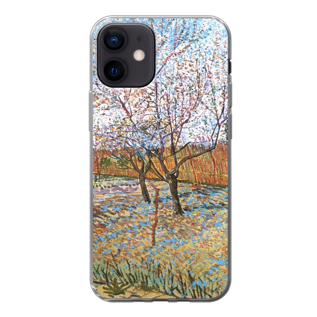 MuchoWow Handyhülle Schutzhülle Hülle für iPhone 12 Blühender Pfirsichbaum - Vincent van Gogh Silikon Softcase Handy Hülle - Schutzhülle