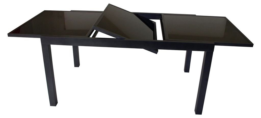 Garten Ausziehtisch Tisch Aluminium+ Glas schwarz 150/210x90cm