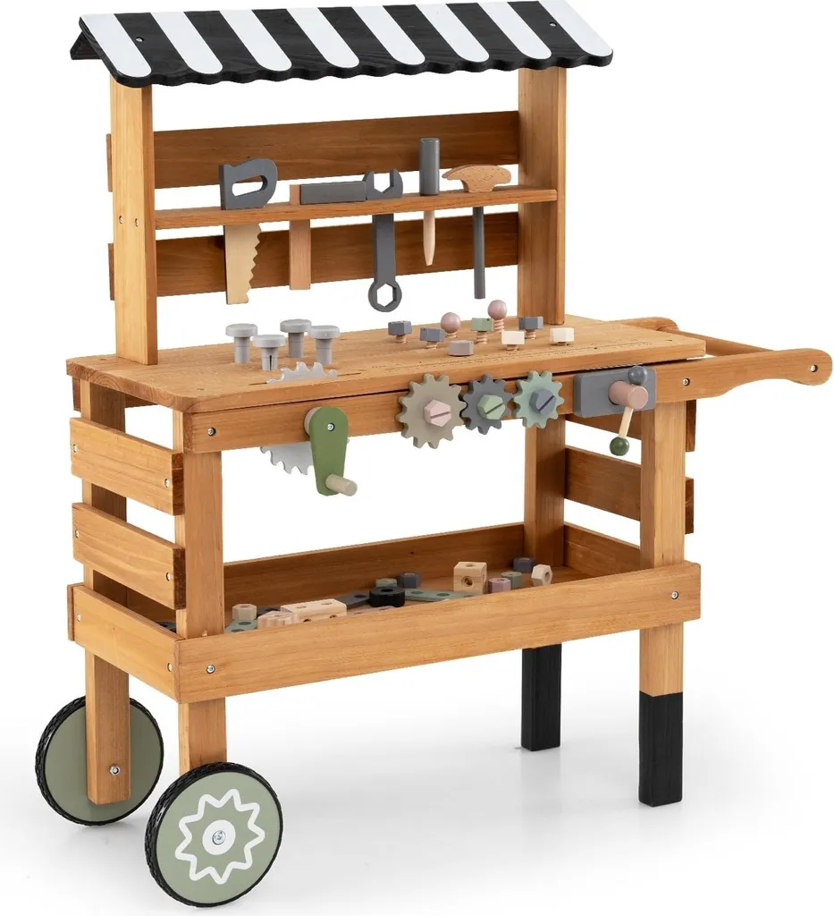 Jouet d'imitation établi en bois avec chariot pour apprendre à bricoler