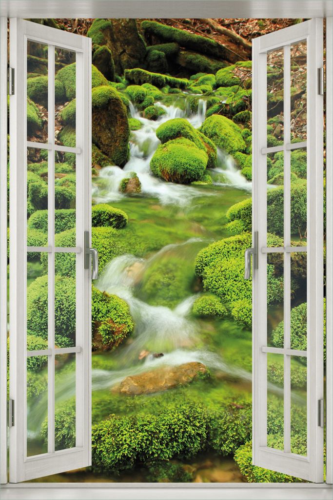 Wallario Poster mit Fenster-Illusion: Moosiger Bach, Größe: 61 x 91,5 cm (Maxiposter)