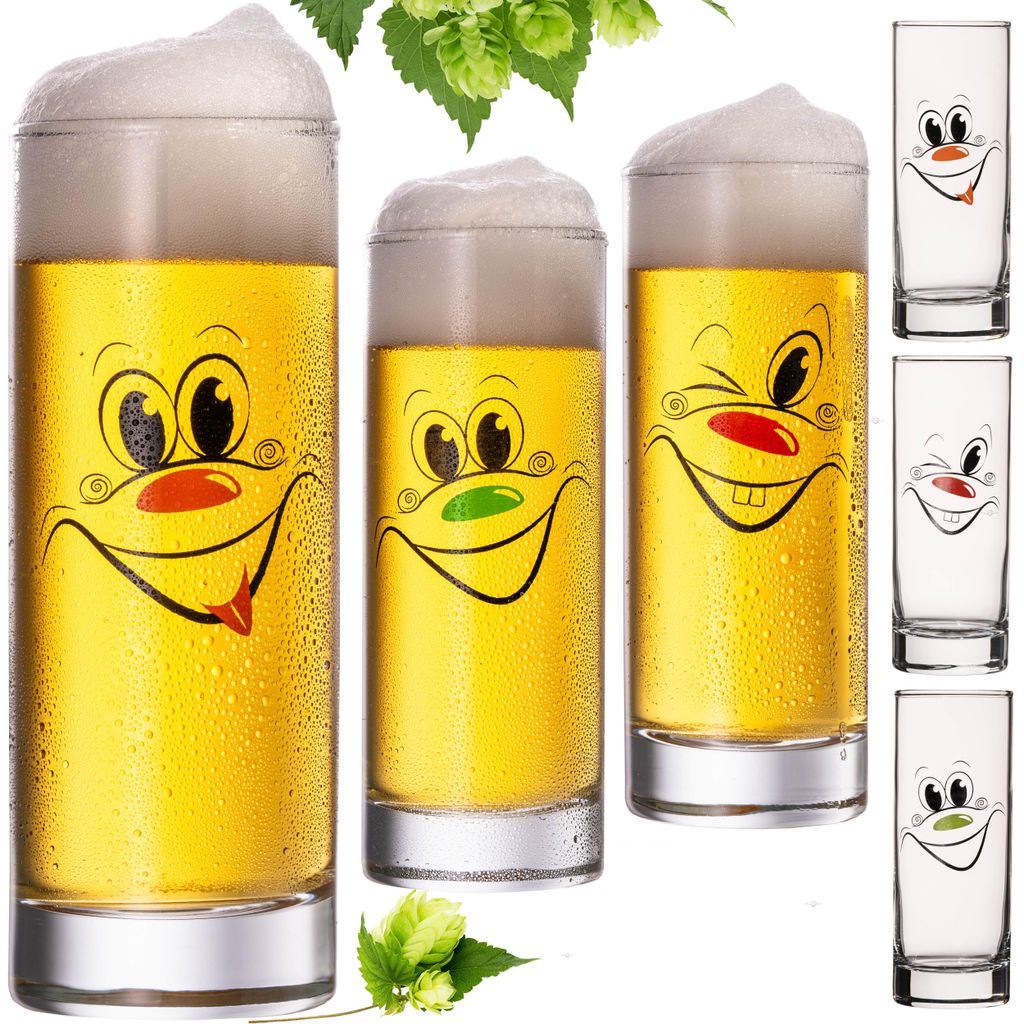 PLATINUX Kölschgläser mit lustigen Gesichtern Glas 300ml Produktbild 
