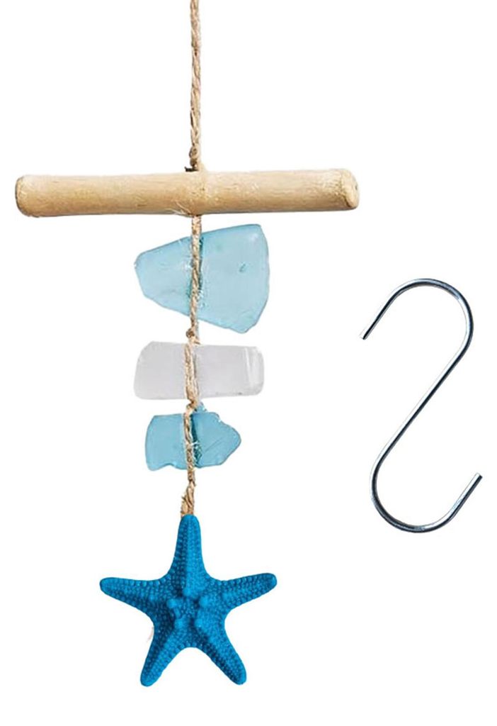 Handgefertigte Hängedekoration aus Treibglas im böhmischen Küstenstil mit Seesternmotiv, ideal für Zuhause, Büro oder Strandhaus.