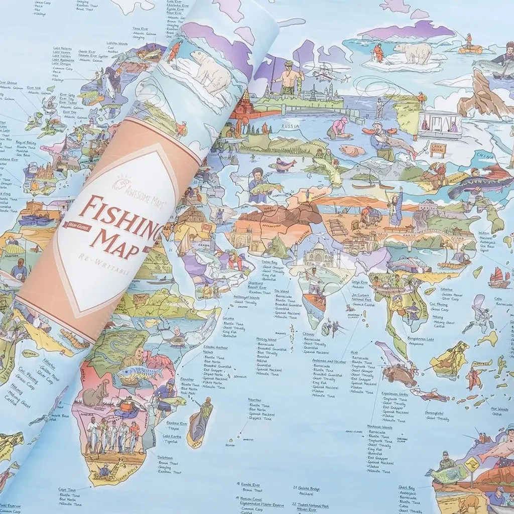 Carte de Pêche Illustrée Awesome Maps - Finition Multicolore Inscriptible