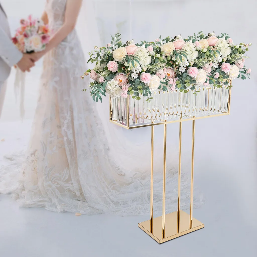Support de fleurs en métal or, colonne décorative pour centre de table chic - 2