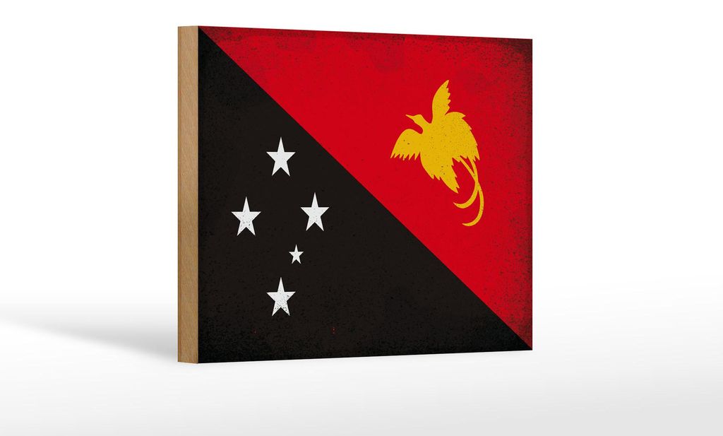 Holzschild Flagge Papua-Neuguinea 18x12 cm Guinea Vintage Dekoration