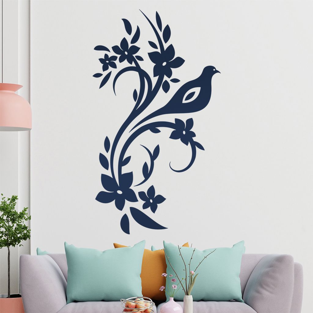 Vogel Ranke Blüte Wandtattoo in 6 Größen - Wandaufkleber Wall Sticker - Dekoration, Küche, Wohnzimmer, Schlafzimmer, Badezimmer