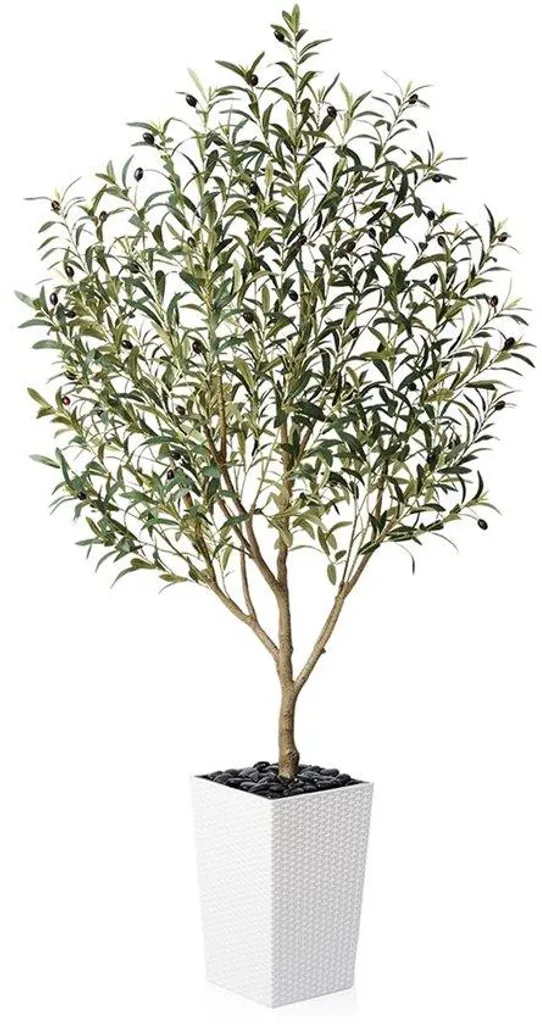 Grand olivier artificiel réaliste 180 cm avec son cache-pot blanc chic