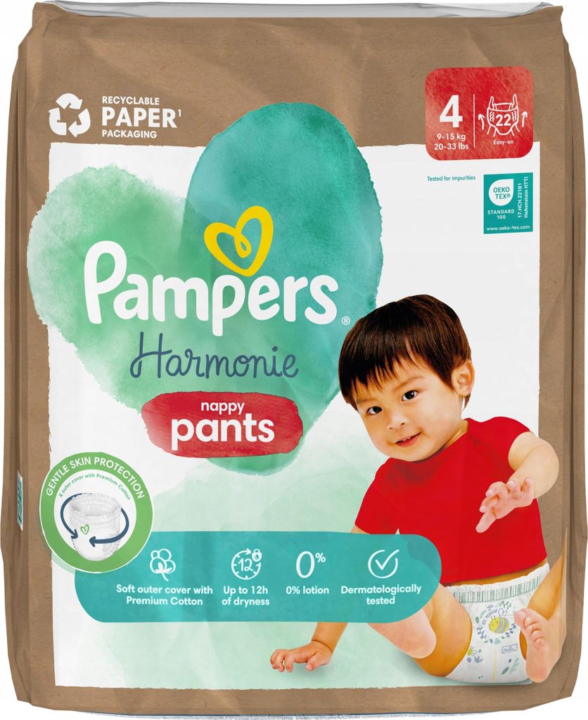 Pampers Harmonie Baby Pieluchomajtki, rozmiar 4, 22 sztuki, Zdjęcie produktu 