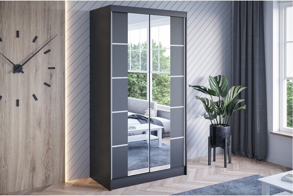 Easy4You N5 100 cm Schwarz Schiebetüren Kleiderschrank Produktbild 