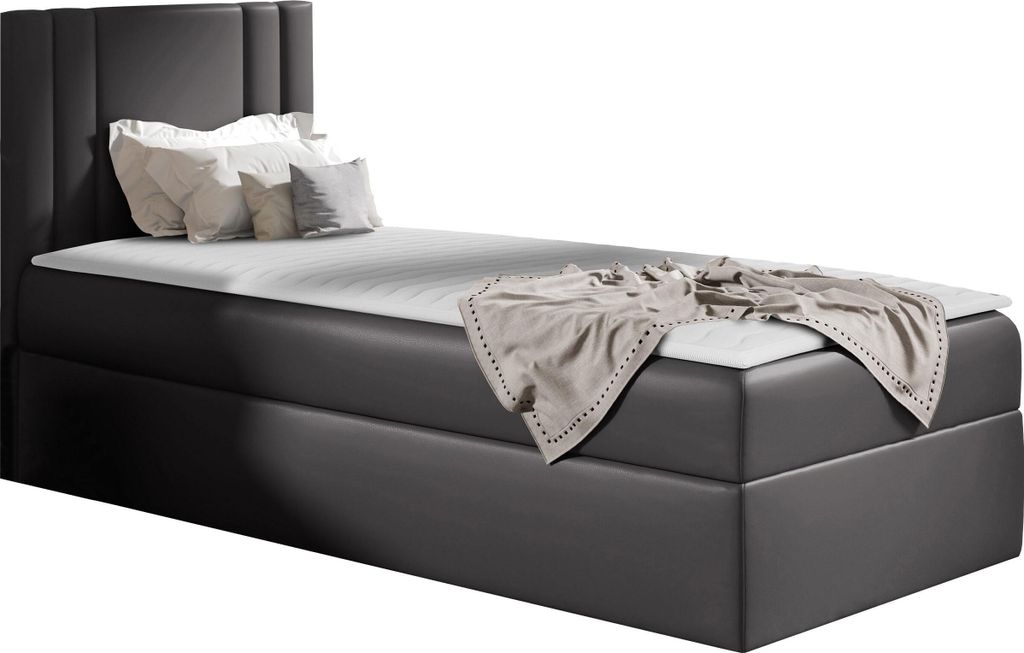 MIRJAN24 Boxspringbett Carmen Mini, Einzelbett mit Bettkasten für die Bettwäsche, mit Topper und Kopfteil (Soft 020, Größe: 100x200 cm, Seite: ...