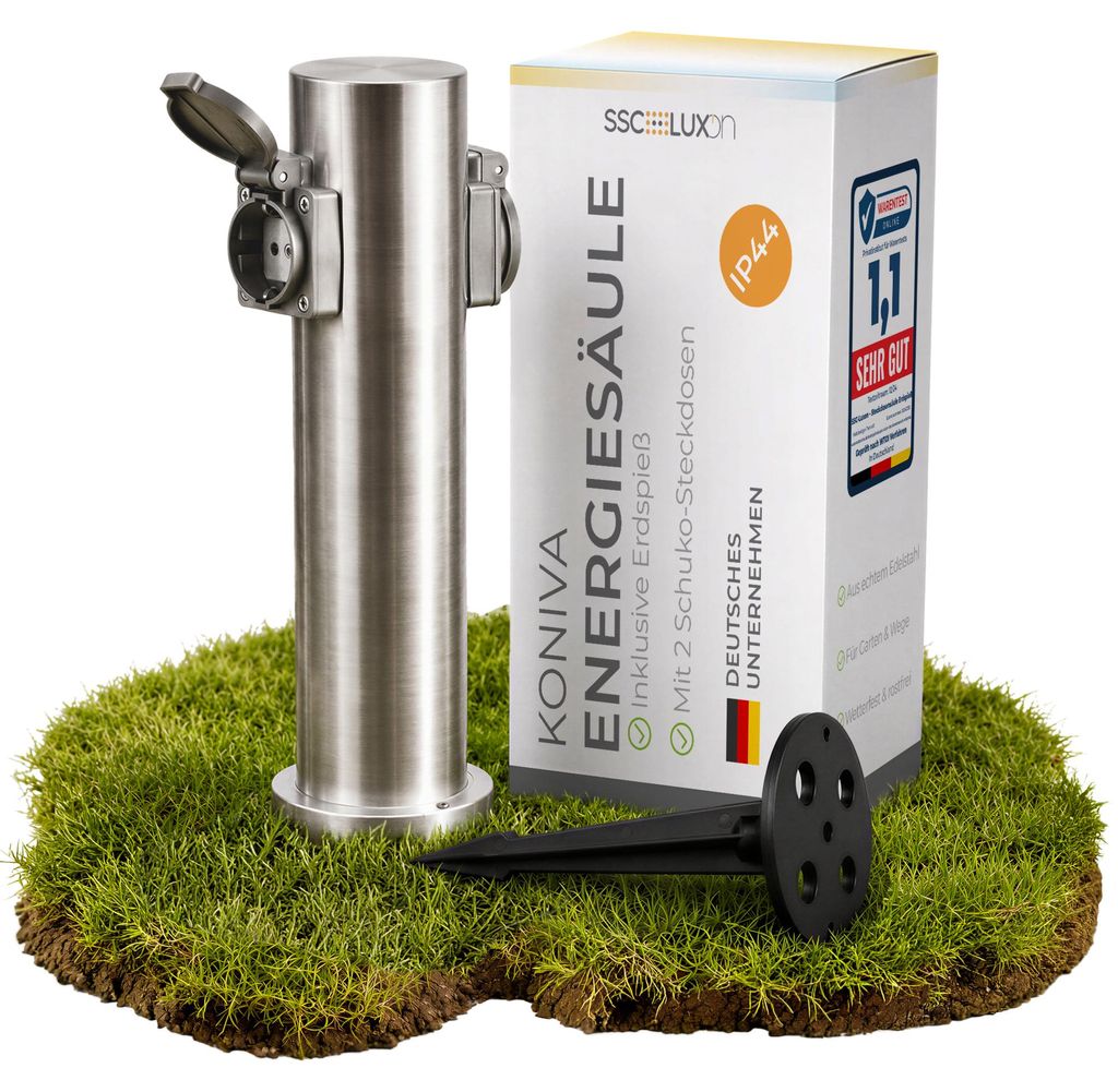 SSC-LUXon KONIVA Garten Steckdosensäule 2-fach Edelstahl - Produktbild 