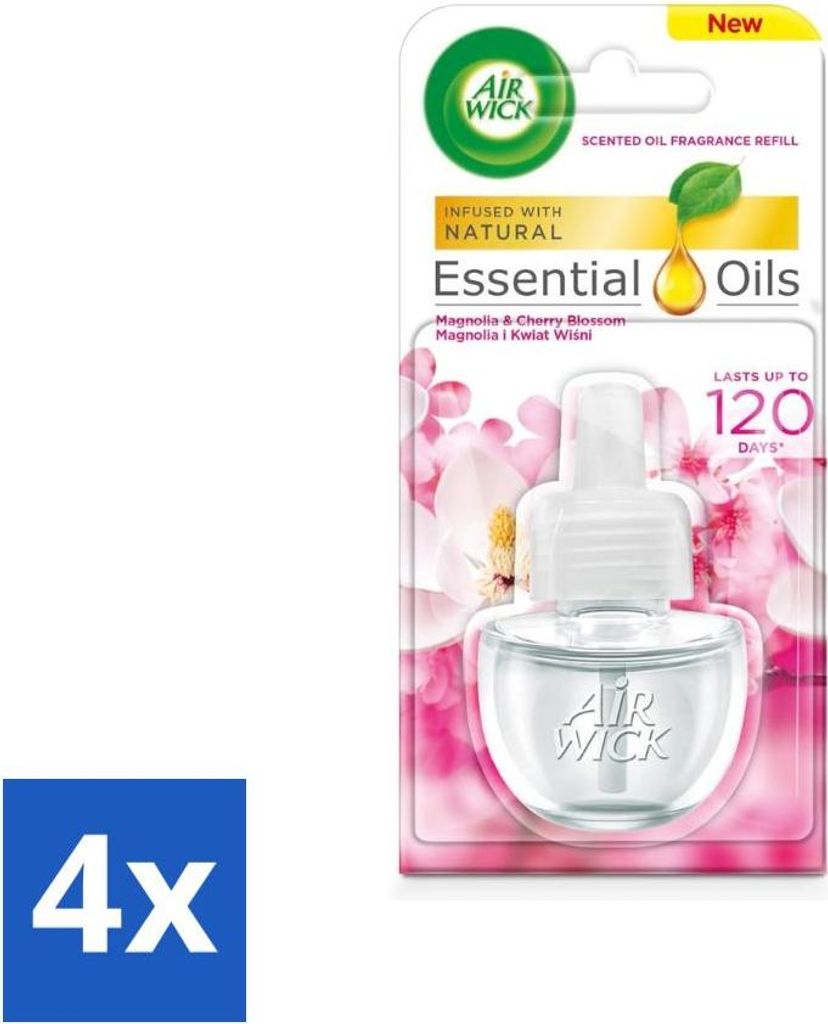 Air Wick – Lufterfrischer-Nachfüller – Ätherische Öle – Elektrischer Duftdiffusor – Magnolie & Kirschblüte – 19 ml - Vorteilspack - 4...