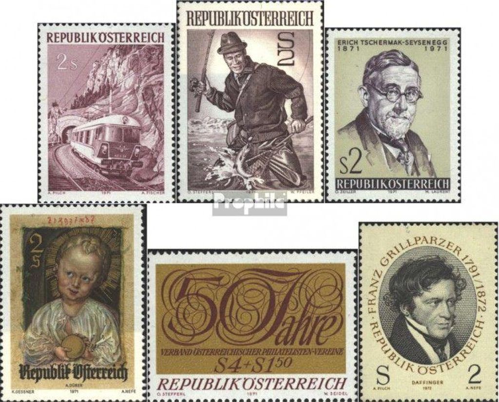 Briefmarken Österreich 1971 Mi 1376,1377,1378,1379,1380, Produktbild 
