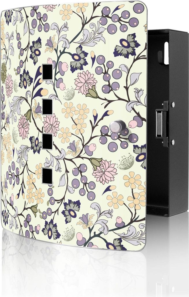 banjado Design Schlüsselkasten aus Edelstahl für 10 Schlüssel, Schlüsselschrank 24 x 21,5 x 7cm groß mit Magnetverschluss, Florale Tapete [BWS...
