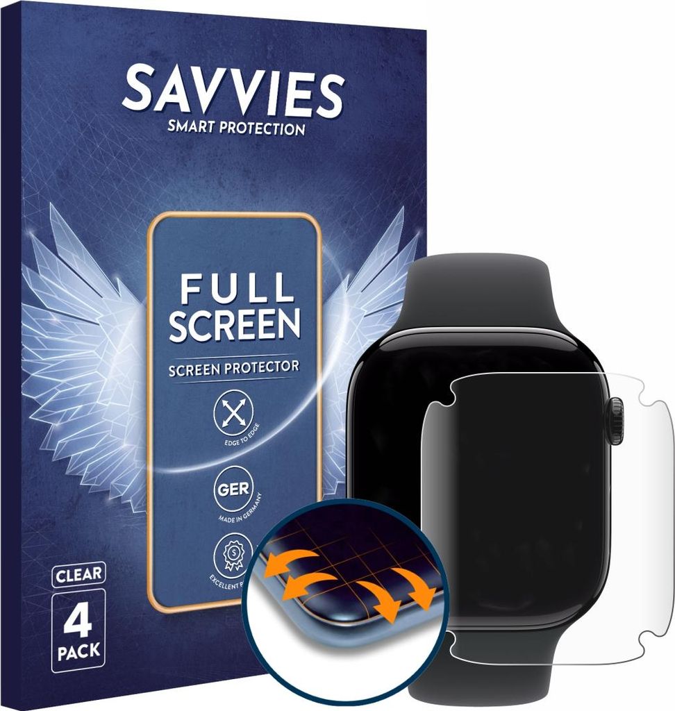 4x Savvies Fullscreen Schutzfolie für Apple Watch Series 11 Produktbild 