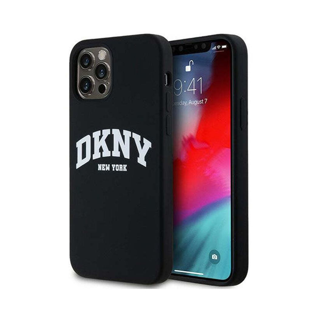 DKNY DKHMP12MSNYACH iPhone 12/12 Pro 6.1" schwarz hardcase Liquid Silicone White Printed Logo MagSafe Schutzhülle