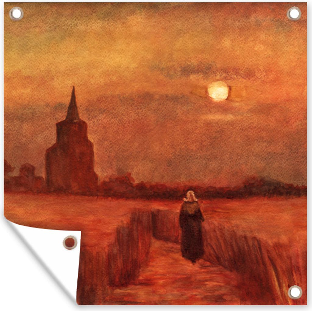 MuchoWow 100x100 cm Outdoor-Poster Gartendeko Sichtschutz Garten Poster für den Garten Der alte Turm auf den Feldern - Vincent van Gogh