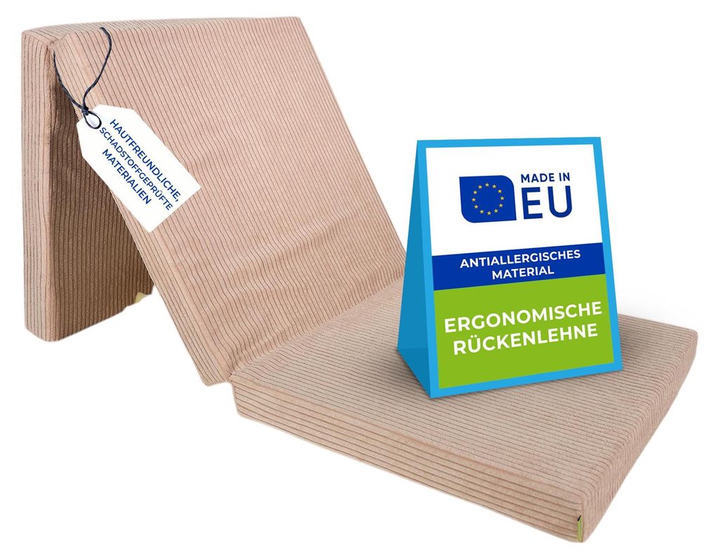 Pillows24 – Klappmatratze Cord 195x120x15 cm mit abnehmbarem Bezug & Tragegriffen | faltbare Matratze für Gäste, Kinder oder Reisen | Rosa